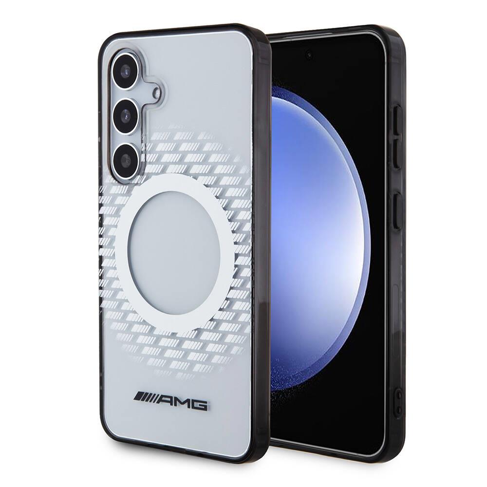 Galaxy S24 Kılıf AMG Orjinal Lisanslı M-safe Şarj Özellikli Eşkenar Dörtgen Desenli Transparan Kapak