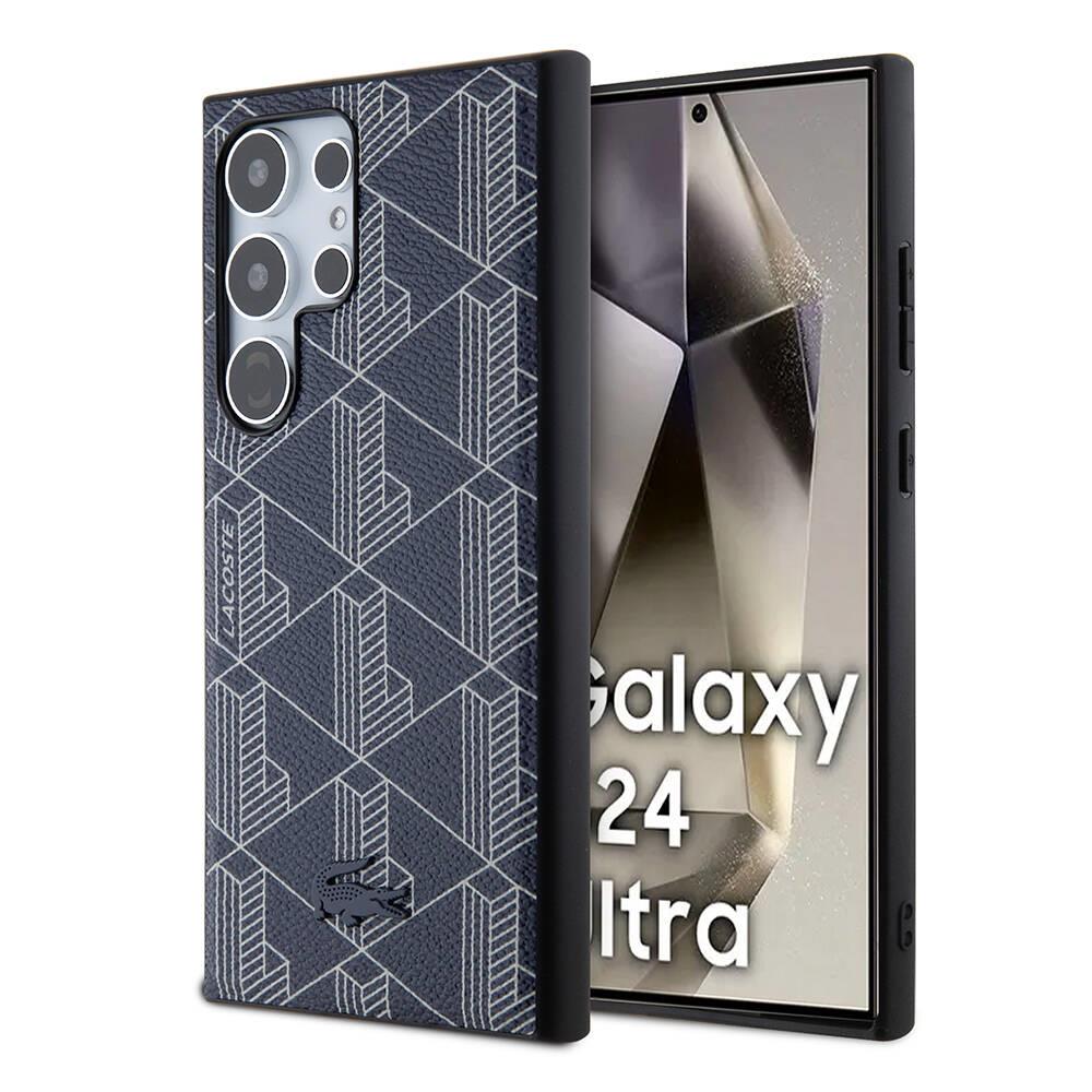 Galaxy S24 Ultra Kılıf Lacoste Orjinal Lisanslı M-safe Şarj Özellikli PU Deri Görünümlü Karışık Monogram Desenli Kapak
