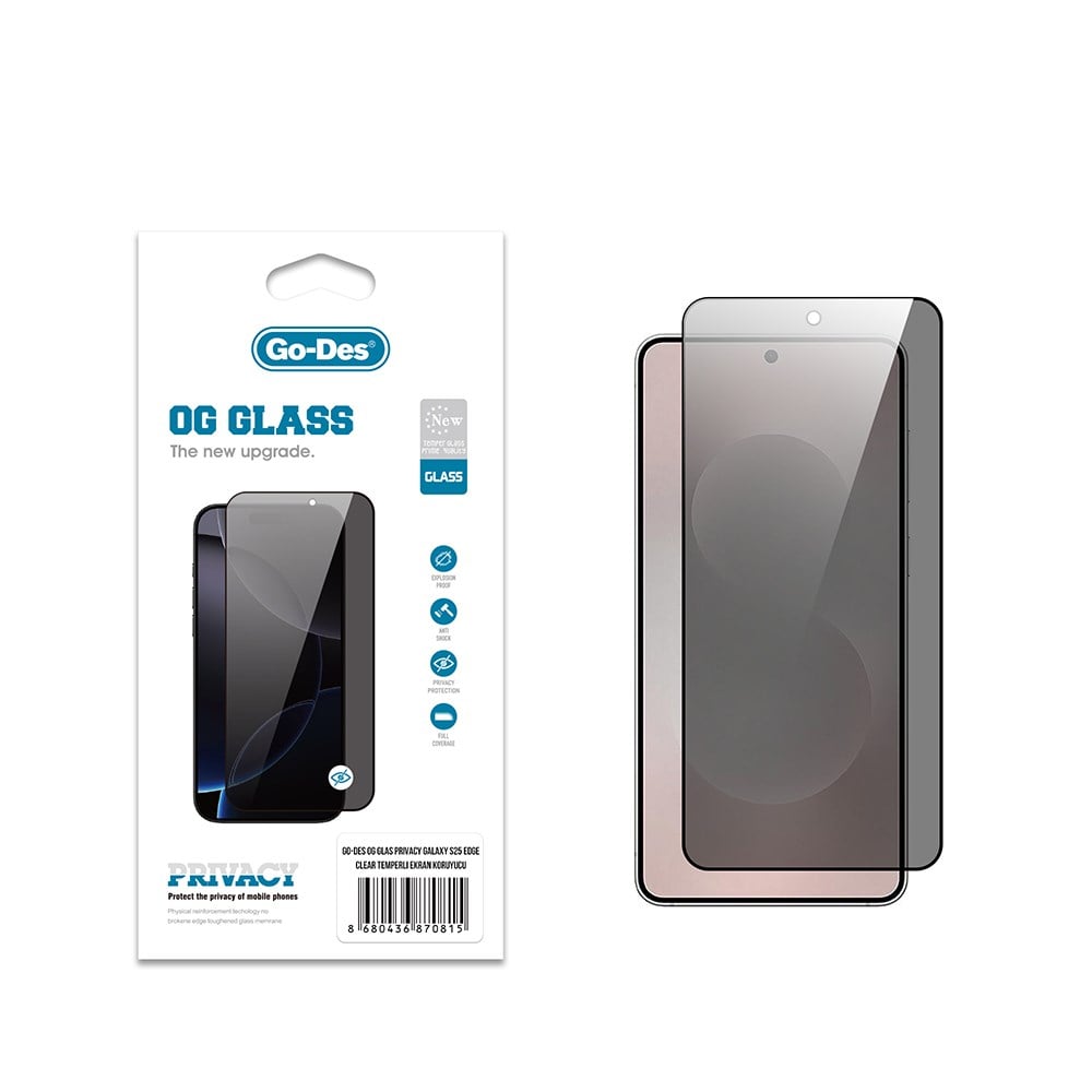 Galaxy S25 Edge Go Des OG Glass Privacy Antistatik Temperli Cam Ekran Koruyucu