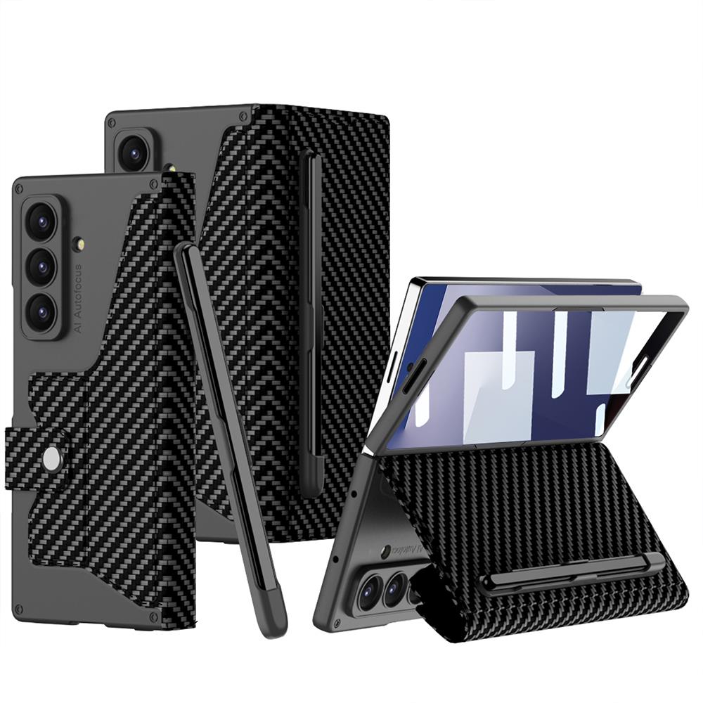 Galaxy Z Fold 7 Kılıf Kamera Korumalı Karbon Tasarımlı Zore Kıpta Kalem Bölmeli Fest Kapak