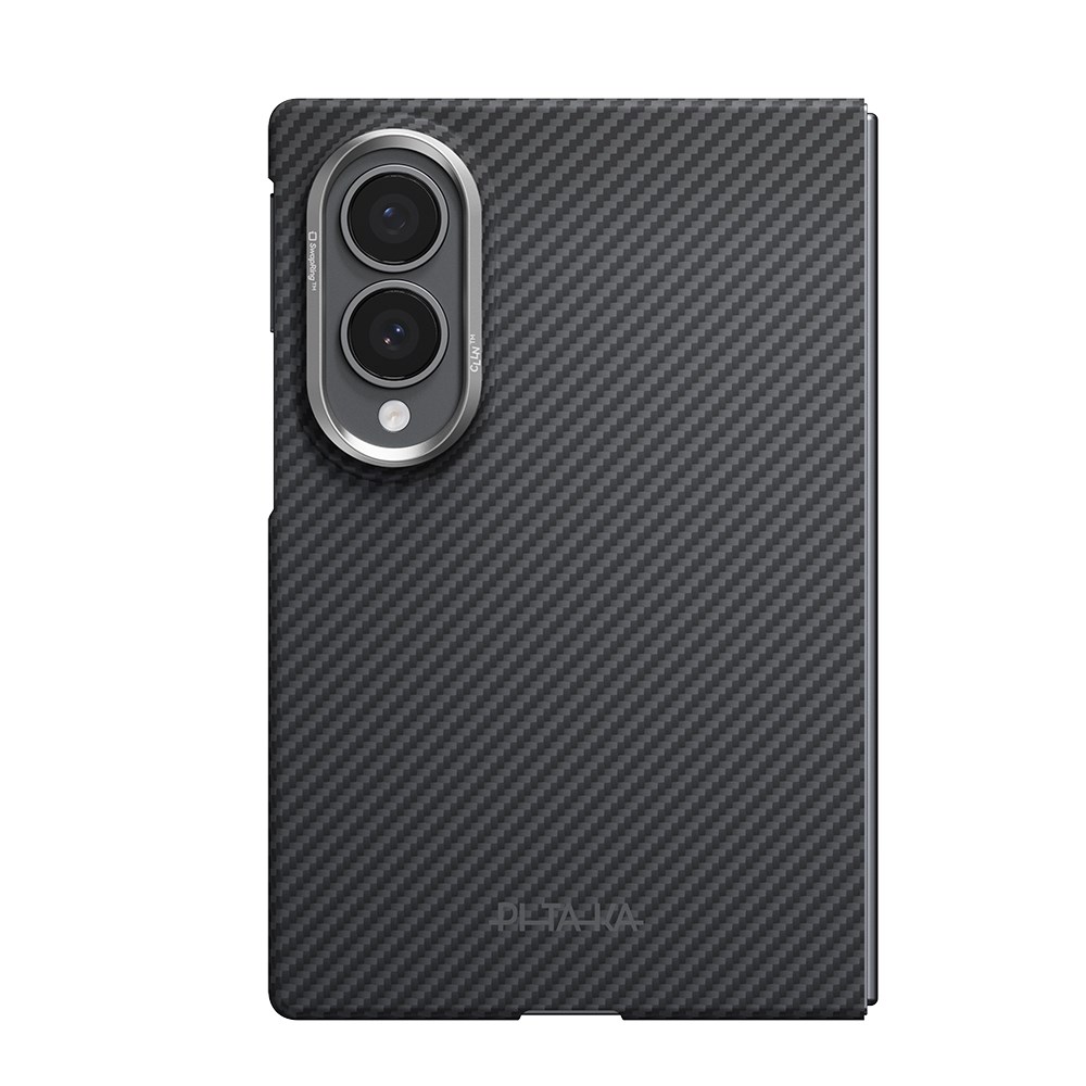 Galaxy Z Fold 8 Kılıf M-safe Şarj Özellikli 600D Aramid Karbon Fiber Pitaka Edge Serisi Black-Grey Twill Kapak