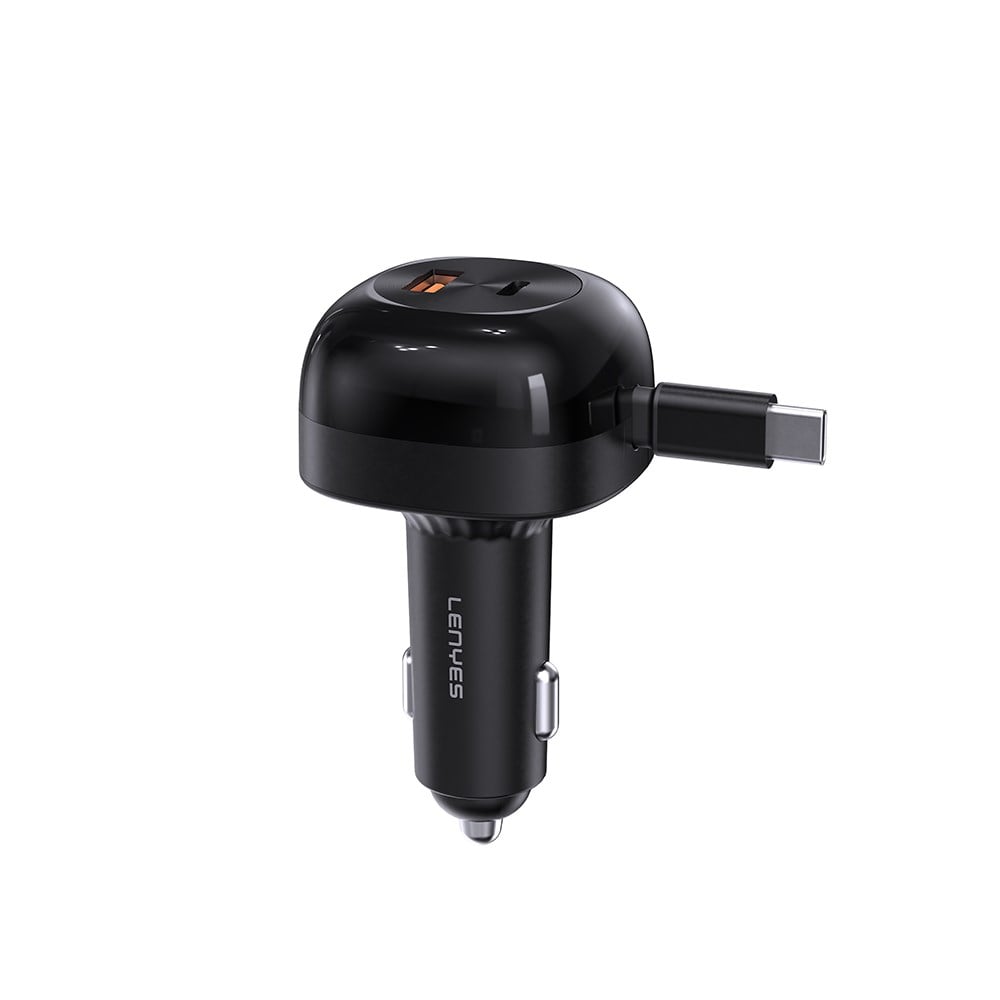Lenyes CA59 Type-C Kablolu Hızlı Şarj Özellikli Type-C + USB-A Portlu Araç Şarj Aleti PD 60W