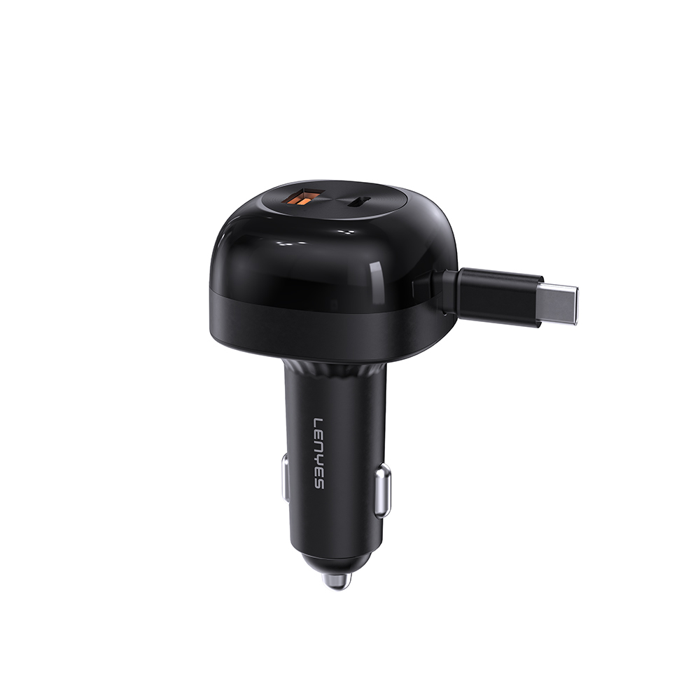 Lenyes CA59 Type-C Kablolu Hızlı Şarj Özellikli Type-C + USB-A Portlu Araç Şarj Aleti PD 60W