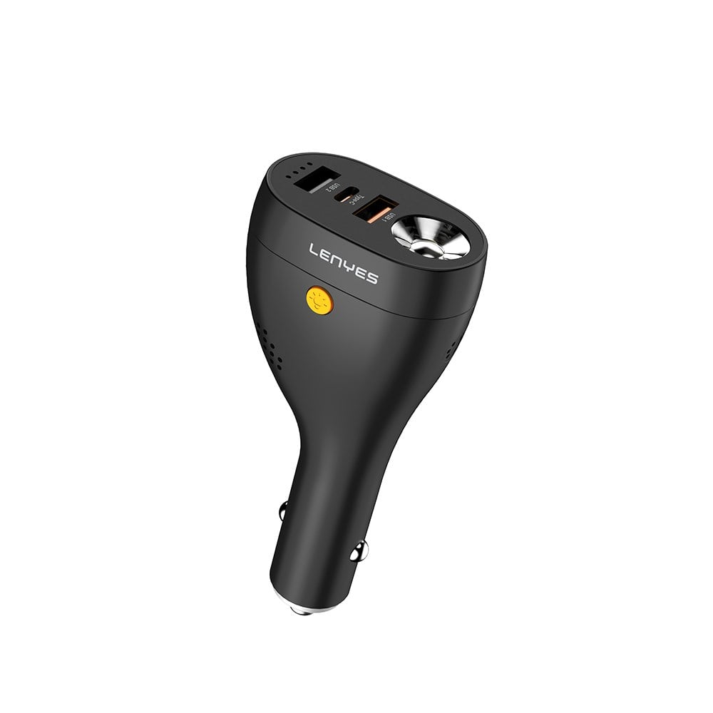 Lenyes CA70 Type-C + Dual USB-A Portlu Hızlı Şarj Özellikli Çok Fonksiyonlu Araç Şarj Aleti 20W