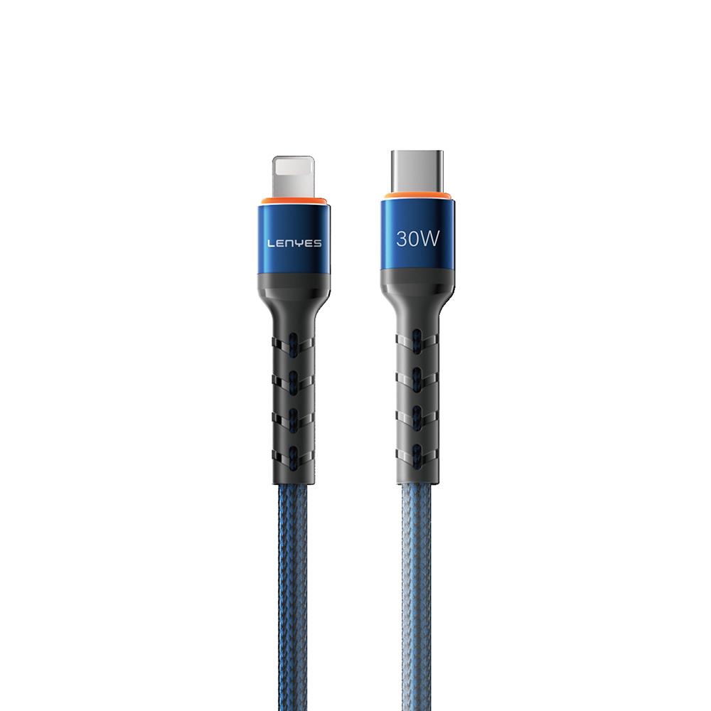 Lenyes LC515 Type-C to Lightning Hızlı Şarj Özellikli Örgülü Data ve Şarj Kablosu 30W 1M