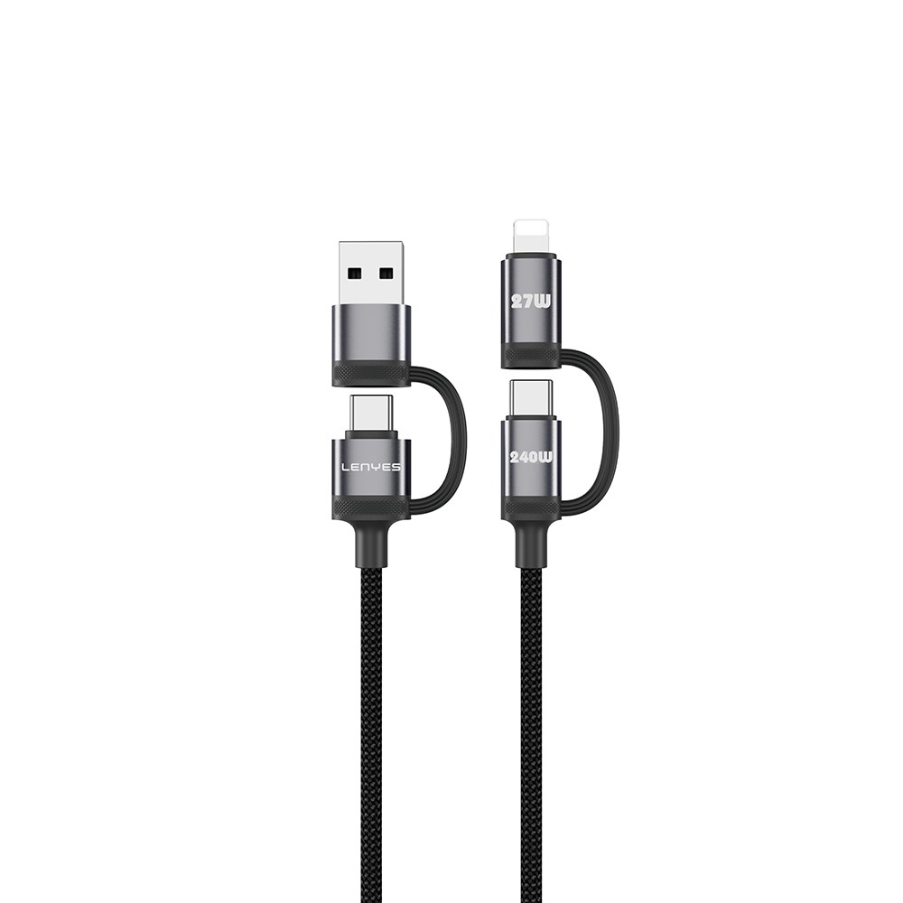 Lenyes LC557 4in1 USB-A - Type-C + Type-C to Lightning E-Mark Smart Çipli Data ve Şarj Kablosu 240W 1M
