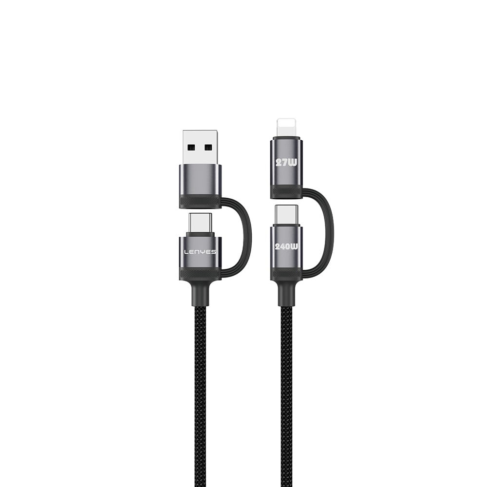 Lenyes LC557 4in1 USB-A - Type-C + Type-C to Lightning E-Mark Smart Çipli Data ve Şarj Kablosu 240W 1M