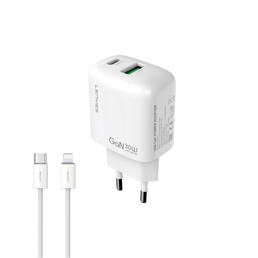 Lenyes LCH93-TC-L Type-C to Lightning GaN Teknolojili PD ve USB Hızlı Şarj Özellikli Şarj Seti 30W