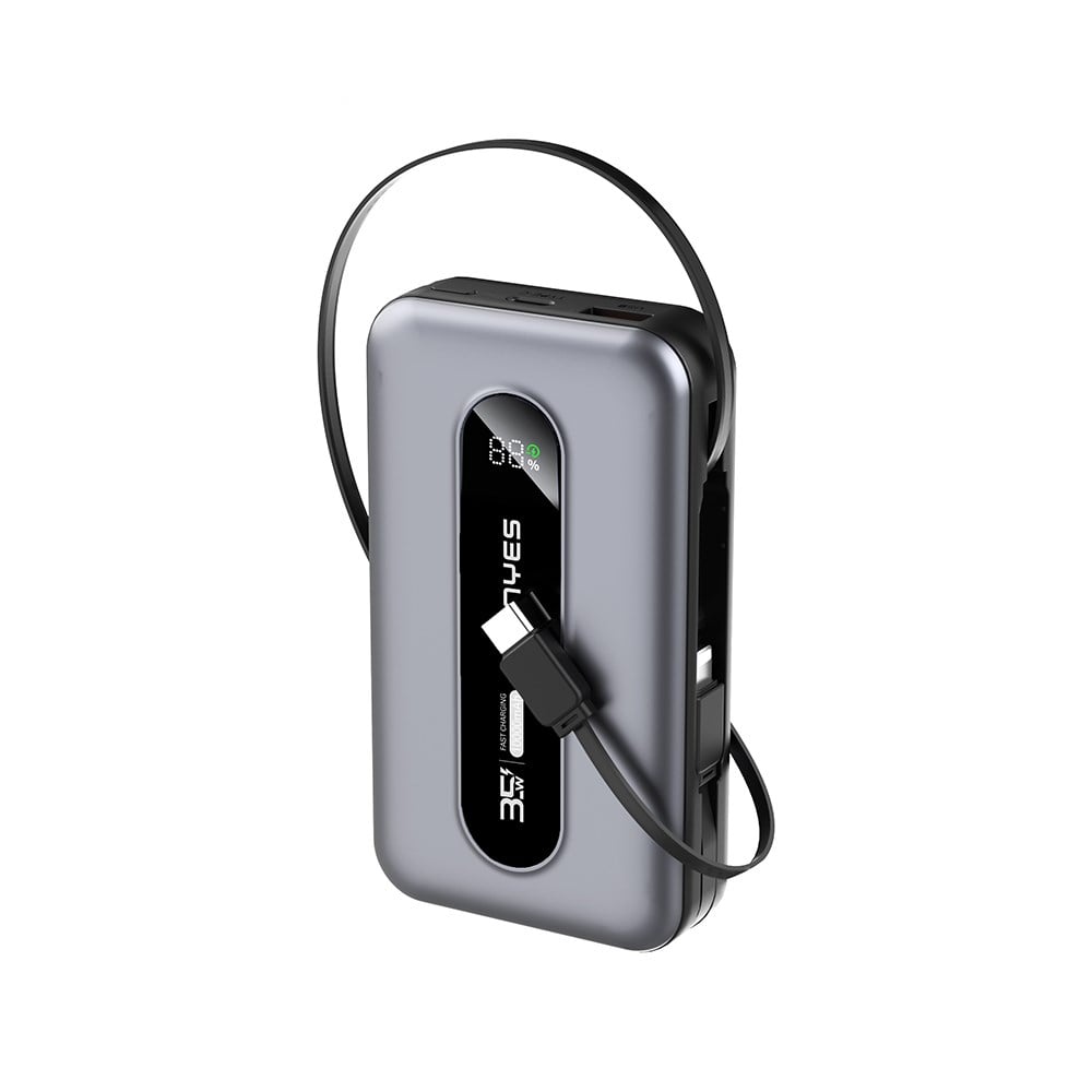 Lenyes PX1002D Dijital LED Göstergeli Teleskopik Type-C ve Lightning Kablolu Powerbank 35W 10.000mAh