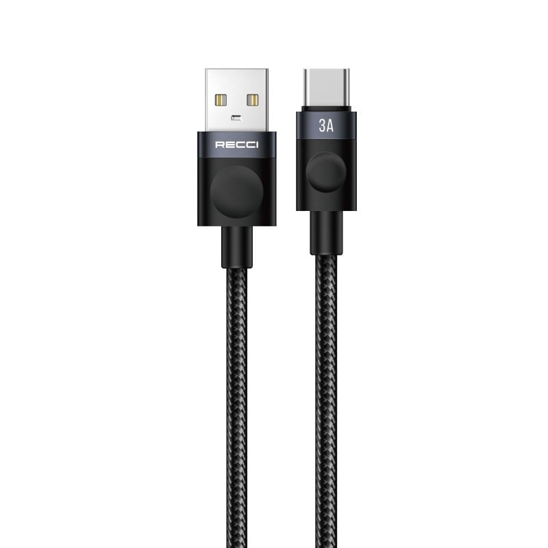 Recci RS50C USB-A to Type-C Örgü Tasarımlı Hızlı Şarj Özellikli Data ve Şarj Kablosu 1M