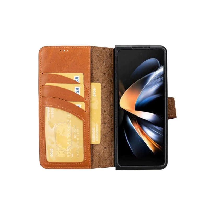 Samsung Galaxy Z Fold5 Uyumlu Manyetik Hakiki Deri Cüzdan Kılıf ,Cüzdan Taşımaya Son, Kredi Kart Yuvalı, RFID Güvenlik