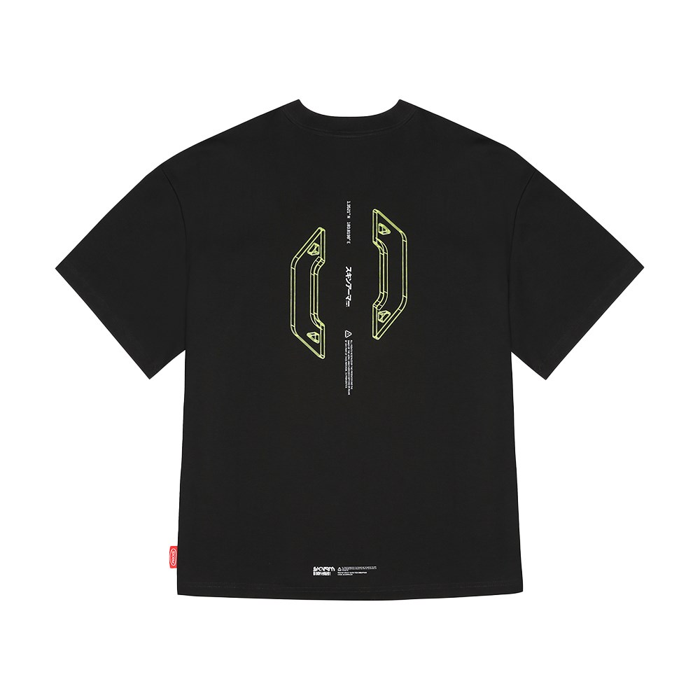 Skinarma Cypher Kısa Kollu Oversize Unisex Bisiklet Yaka Siyah Tişört