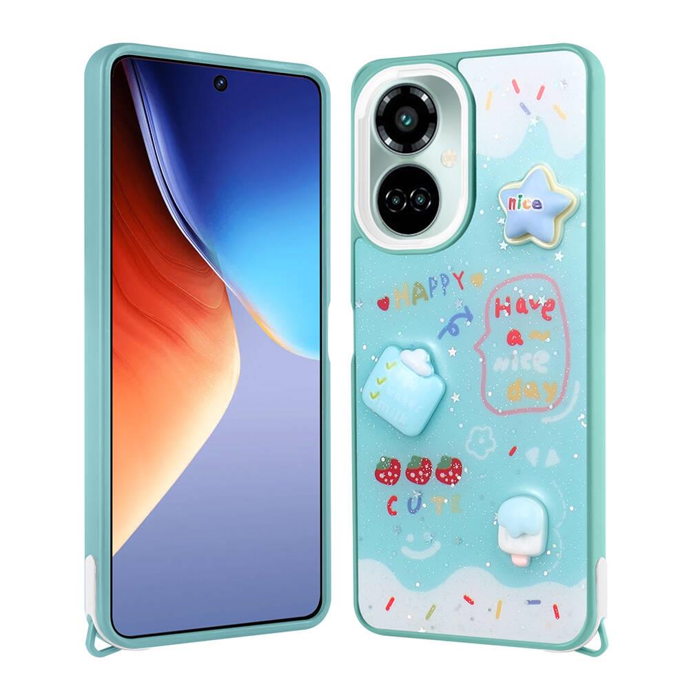 Tecno Camon 19 Kılıf Parlayan Sıvılı Simli Kabartma Figürlü Zore Cevze Kapak