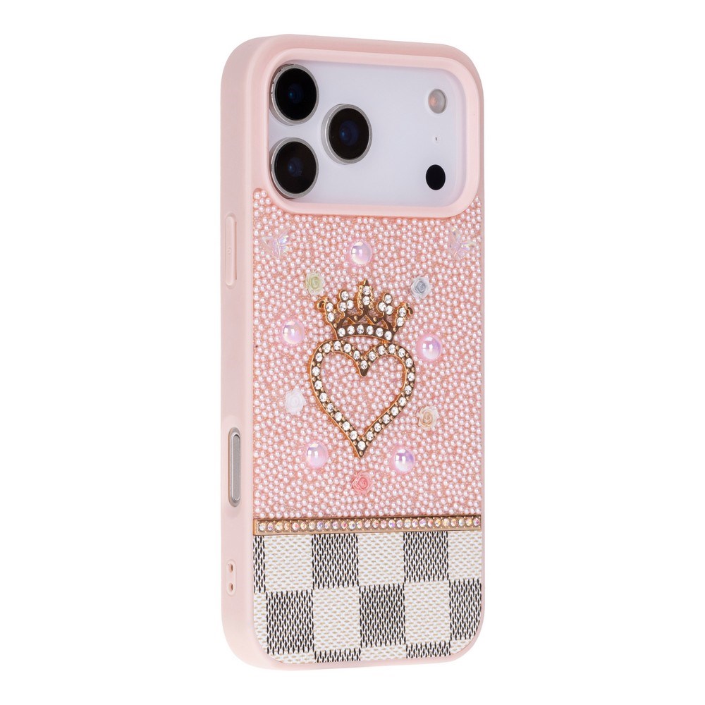 Vissel iPhone 17 Pro Max Uyumlu Taşlı Kalp Detaylı Kılıf – Parlak Taşlı, Darbe Emici Koruma, Şık & Trend Telefon Kılıfı, Pembe