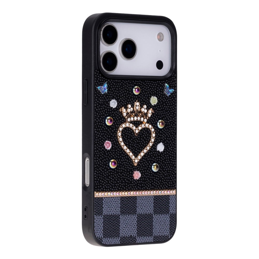 Vissel iPhone 17 Pro Max Uyumlu Taşlı Kalp Detaylı Kılıf – Parlak Taşlı, Darbe Emici Koruma, Şık & Trend Telefon Kılıfı, Siyah