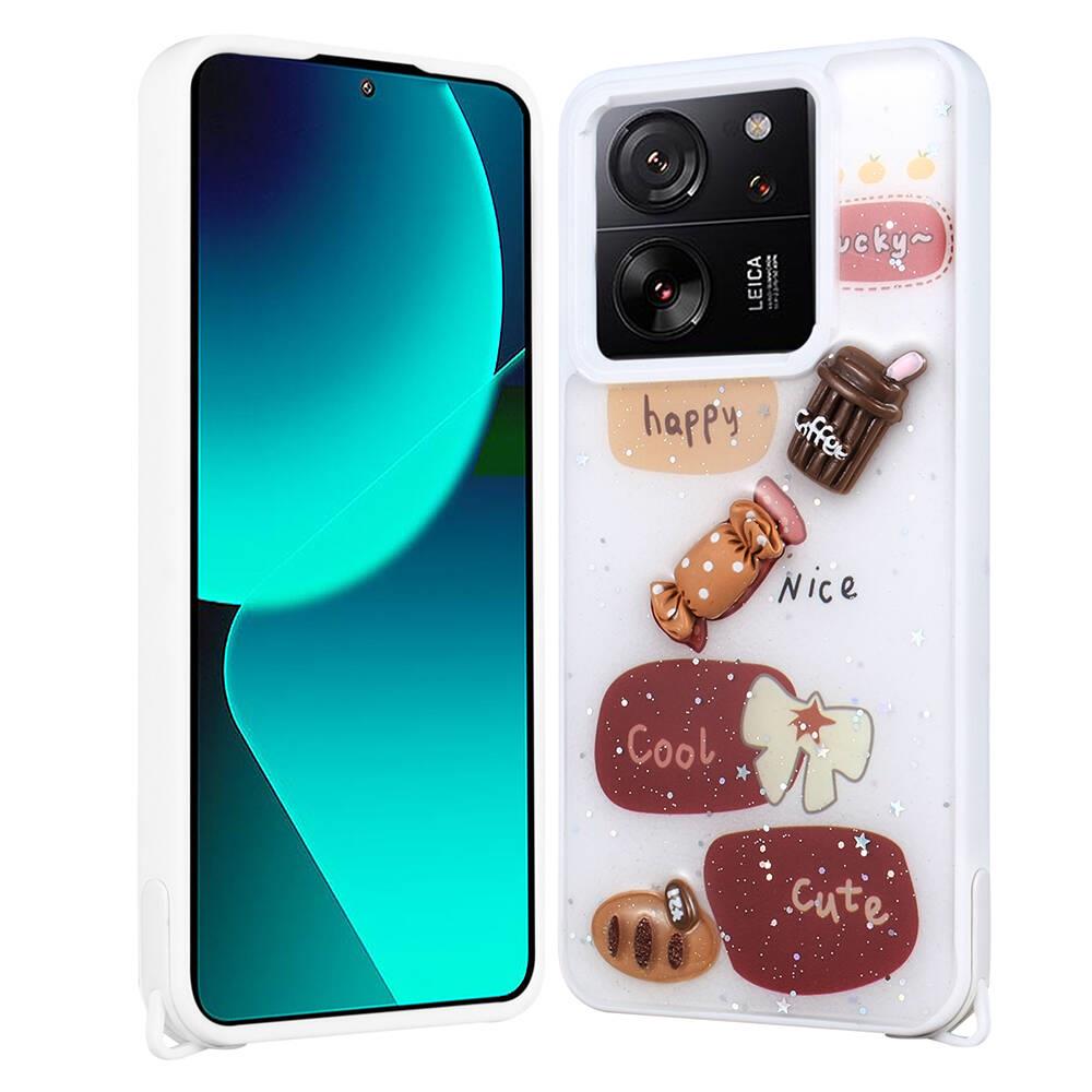 Xiaomi Mi 13T Pro Kılıf Parlayan Sıvılı Simli Kabartma Figürlü Zore Cevze Kapak