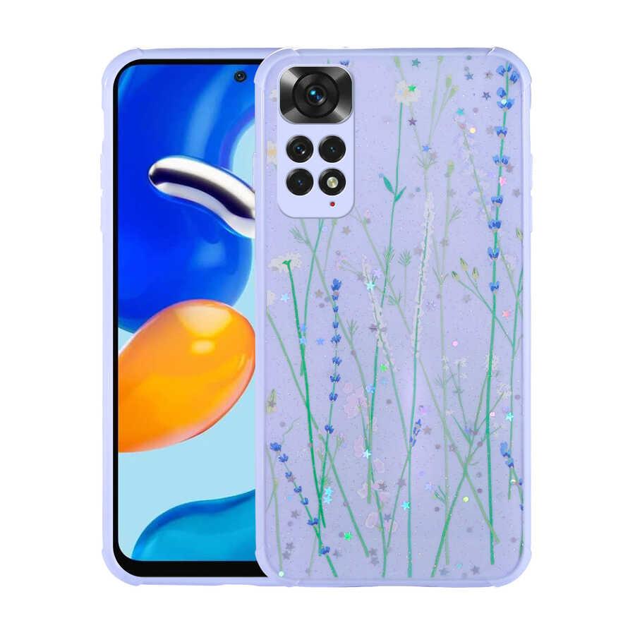 Xiaomi Redmi Note 11 Global Kılıf Simli Desenli Kamera Korumalı Parlak Zore Popy Kapak
