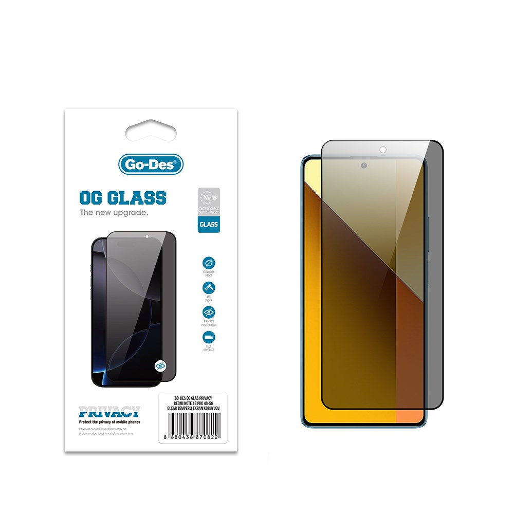 Xiaomi Redmi Note 13 Pro 4G Go Des OG Glass Privacy Antistatik Temperli Cam Ekran Koruyucu