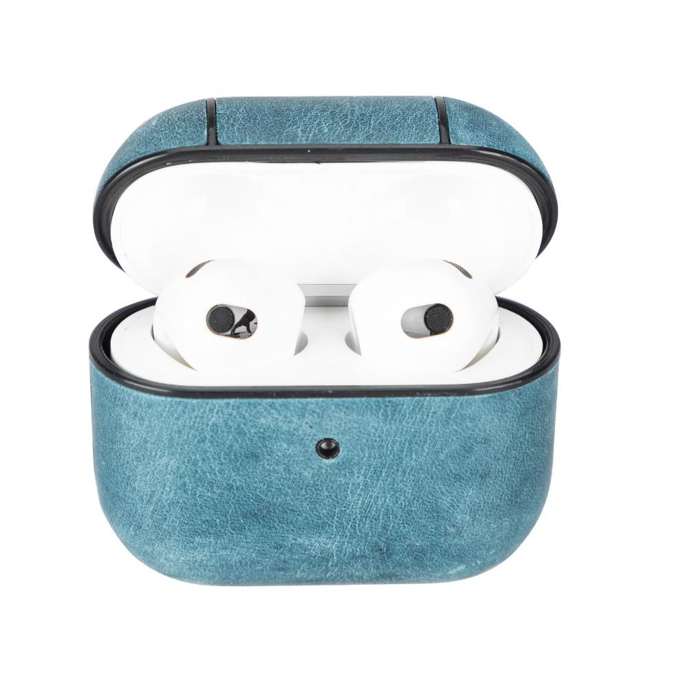 Apple AirPods 3.nesil Uyumlu Deri Kılıf Juni AA32 Mavi