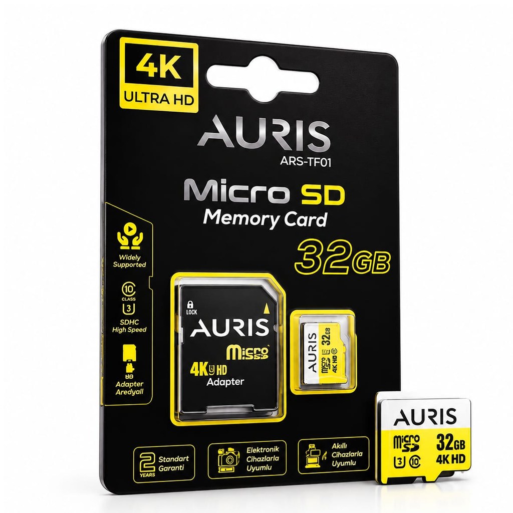 AURIS 32 GB Micro SD Hafıza Kartı Class 10 U3 4K Destekli SD Adaptörlü