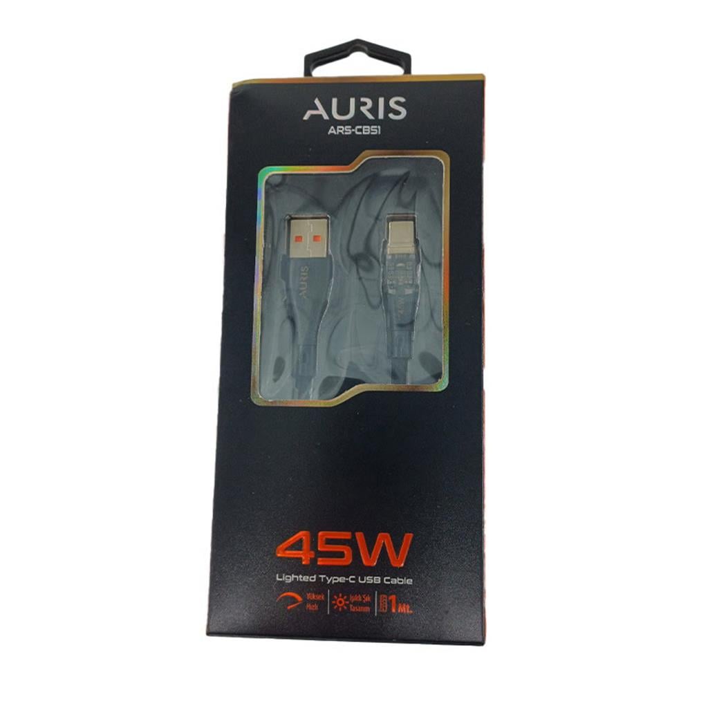 Auris ARS-CB51 45W Usb to Type-C Işıklı Hızlı Şarj Kablo