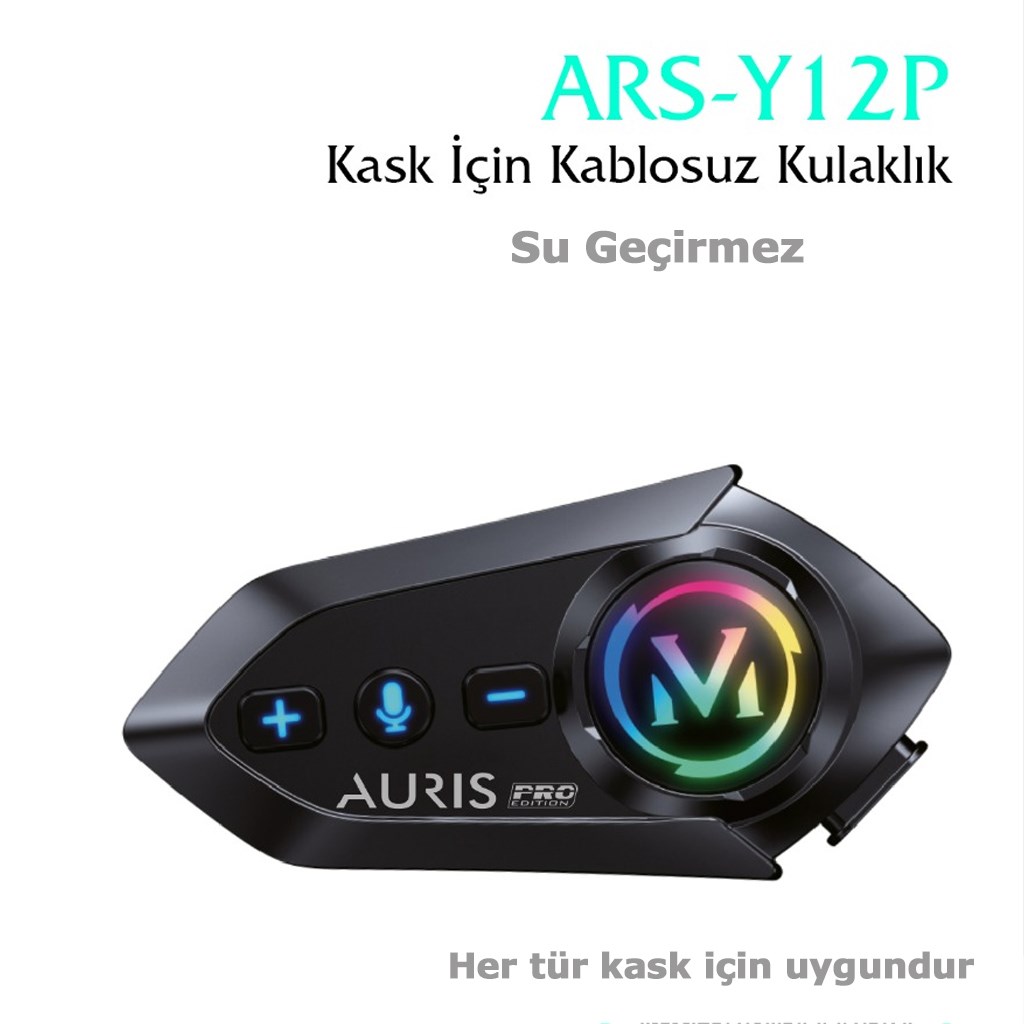Auris ARS-Y12P Su Geçirmez Walkie Talkie Özellikli Kask İçin Kablosuz Kulaklık (Intercom)