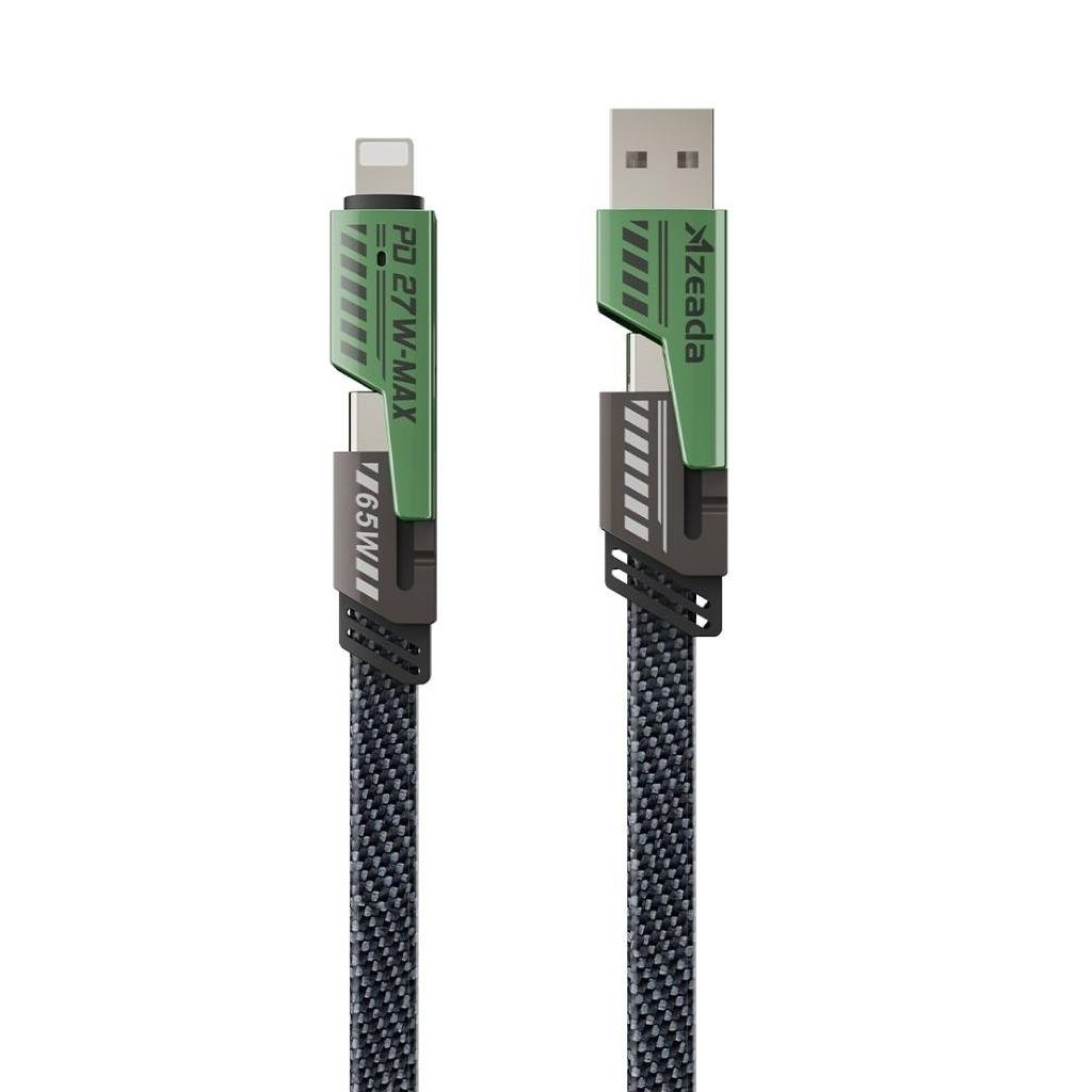 Azeada 65w Çoklu USB Type-C ve Lightning Örgülü Şarj Ve Data Kablosu - 1.5 Metre 65 W