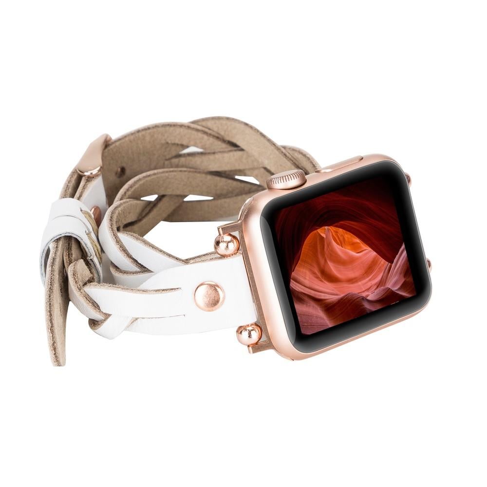 Bouletta Apple Watch Uyumlu Deri Kordon 38-40-41mm DT RT F3 Beyaz