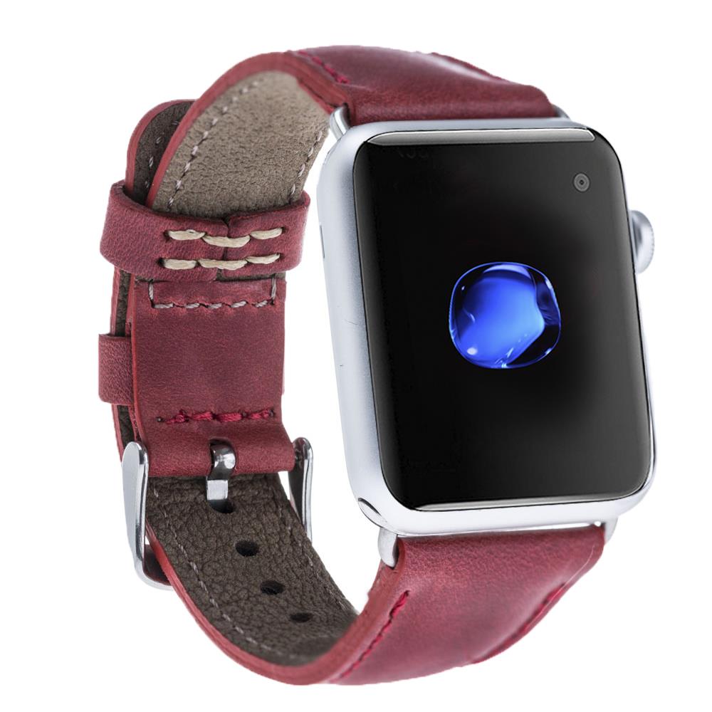 Bouletta Apple Watch Uyumlu Deri Kordon 42-44-45mm CZ04 Kırmızı