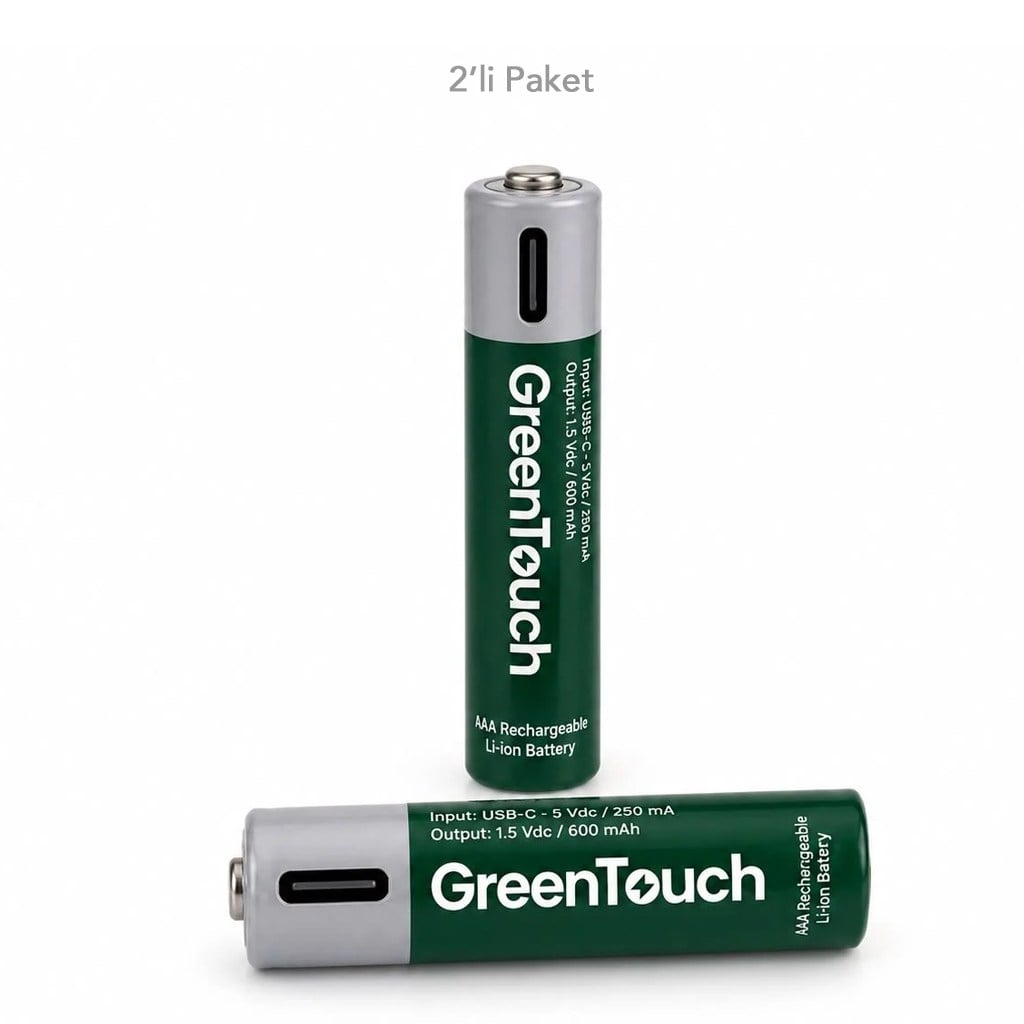 Greentouch Type-C Şarj Girişli 600mAh AAA Kalem Pil (2'li Paket)
