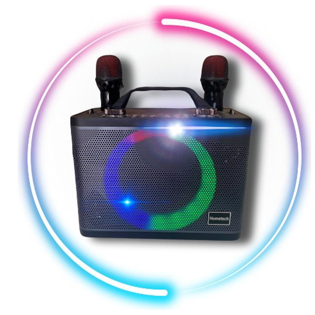 Hometech HT-202 Çift Kablosuz Mikrofonlu Ses Kareoke Efektli Bluetooth Hoparlör
