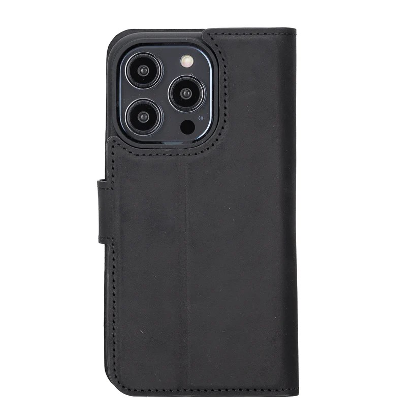 iPhone 14 Pro Uyumlu Manyetik Hakiki Deri Cüzdan Kılıf ,Cüzdan Taşımaya Son, Kredi Kart Yuvalı