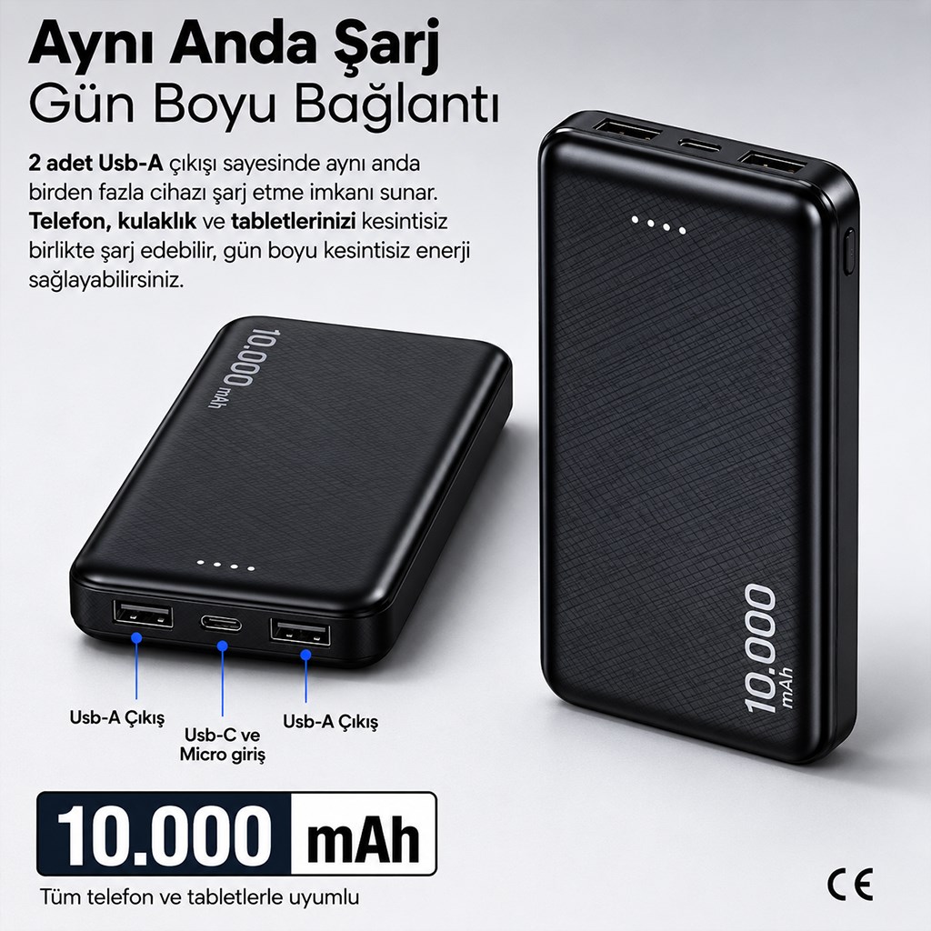Jpous Urban Fast 10.000mAh PD 3.0 ve QC 3.0 Lisanslı 22.5 Watt Hızlı Şarj Özellikli Dijital G. Powerbank