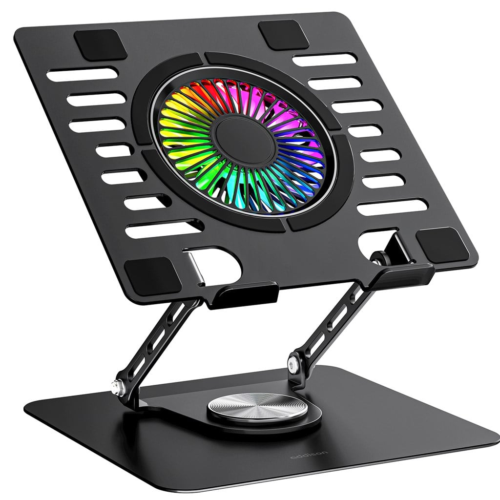 Addison AD-RC36 Steely 360 Derece Dönebilen Fanlı RGB Işıklı Ayarlanabilir Siyah Metal Laptop Stand