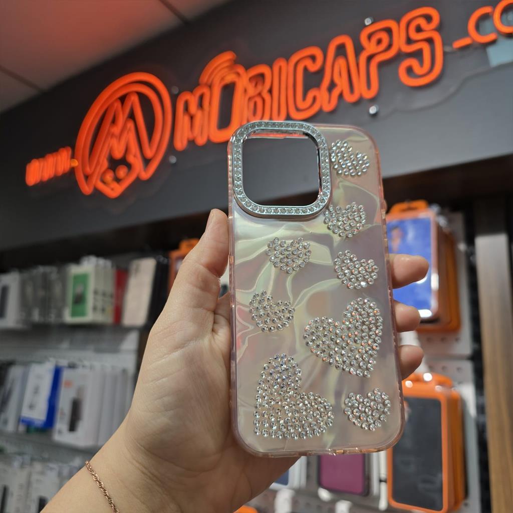 Apple iPhone 16 Pro Parlak Taş Desenli Love Kapak