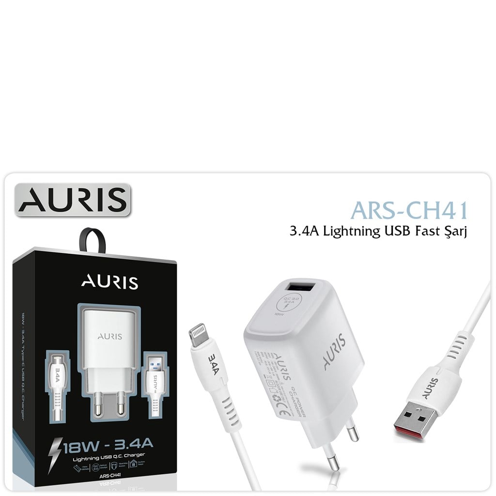 Auris 18W - 3.4A Lightning Kablolu Hızlı Şarj Seti