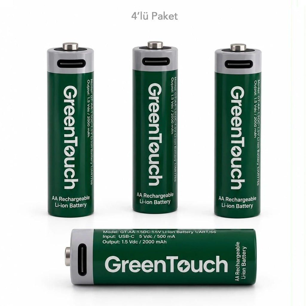 Greentouch Type-C Şarj Girişli 2000mAh AA Kalem Pil (4'lü Paket)