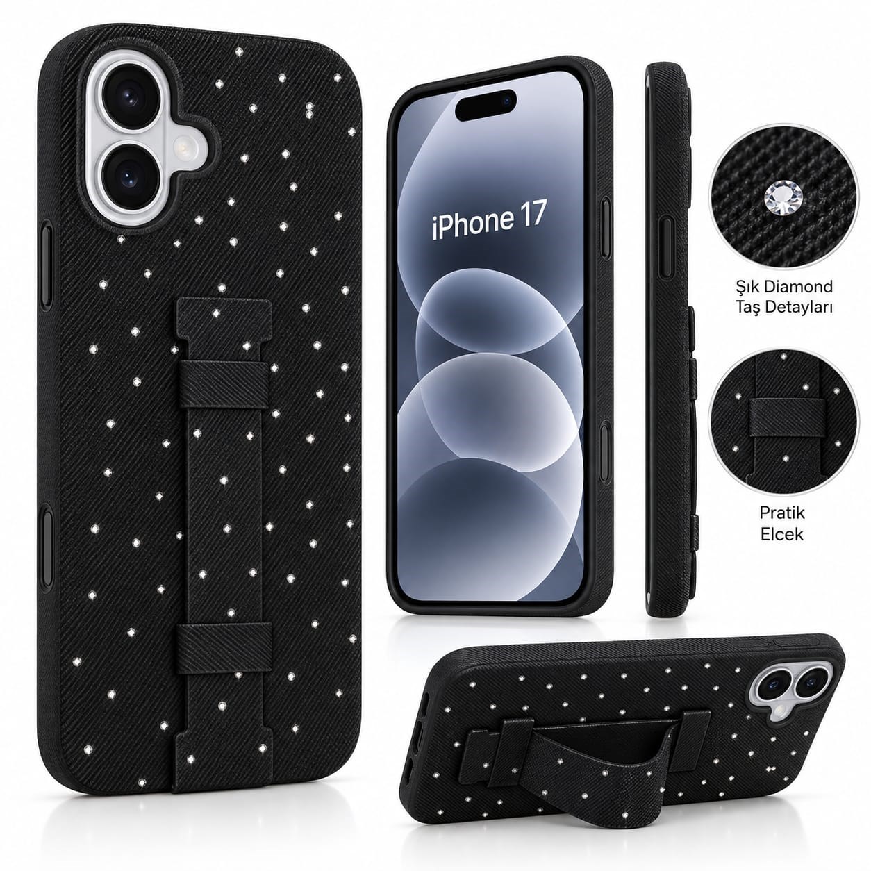 iPhone 16 BCase Dio Diamond Elcekli Taşlı Kılıf