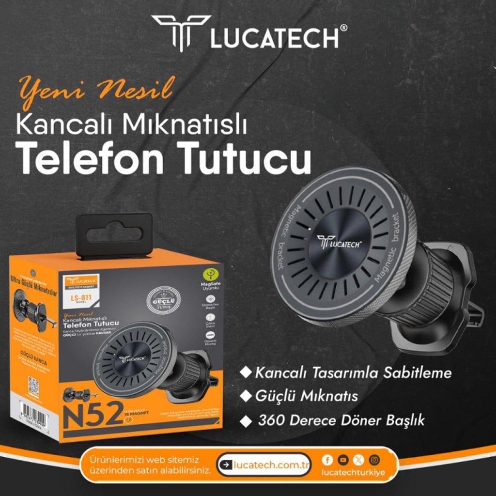 Lucatech LS-811 Kalorifer Peteği Kancalı Magsafe Mıknatıslı Telefon Tutucu