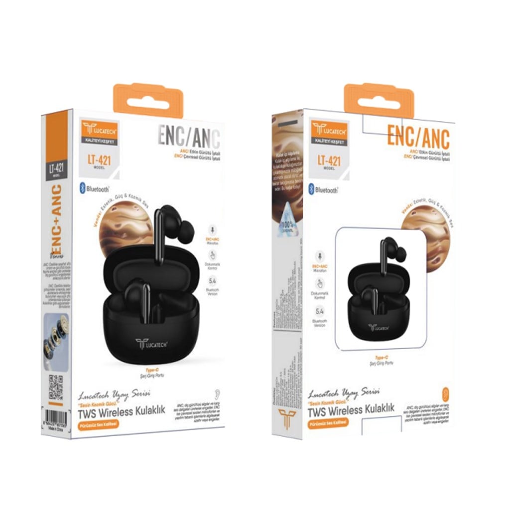 Lucatech LT-421 Bluetooth 5.4 ANC ve ENC Özellikli 30 Saat Kullanılabilr TWS Kulaklık