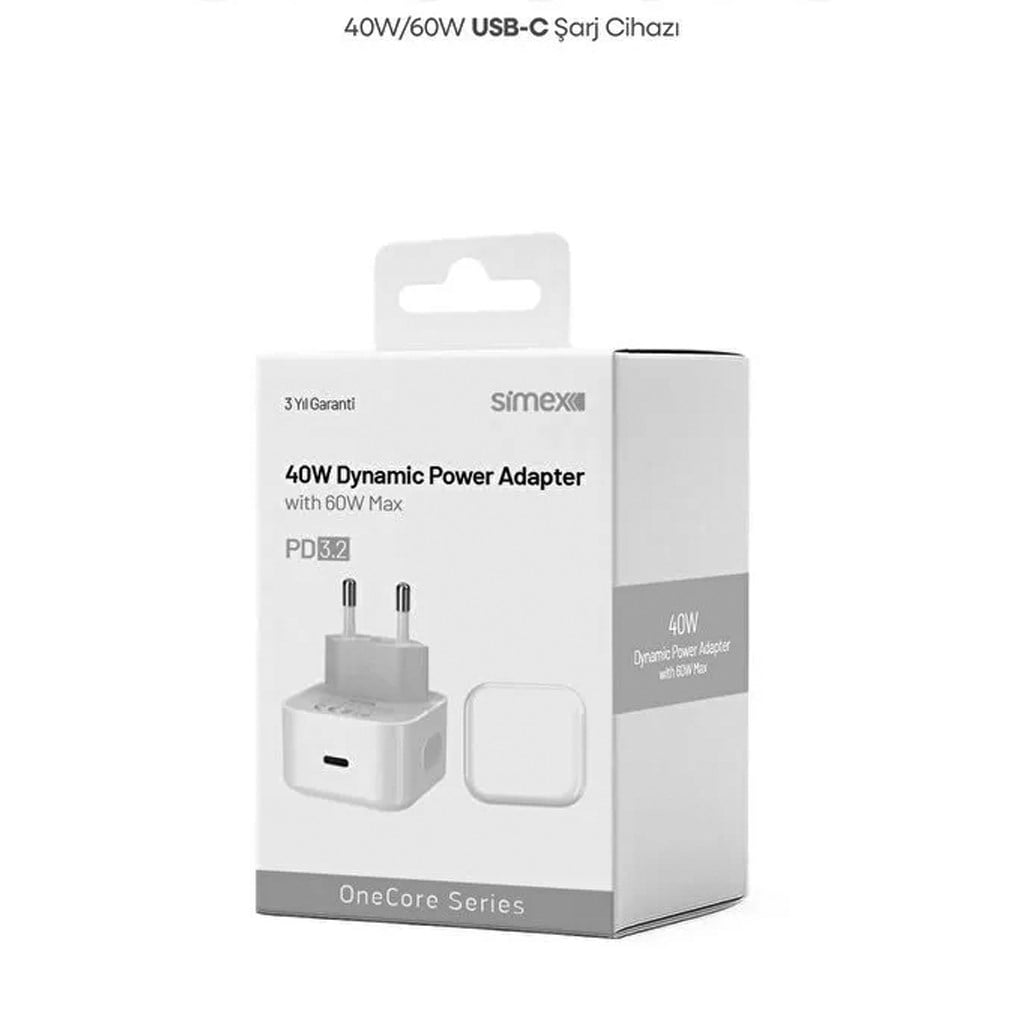 Simex OneCore SPS-22 40Watt Dynamic (60Watt'a kadar destekli) PD3.2 Lisanslı NFC Özellikli Type-C Şarj Cihazı