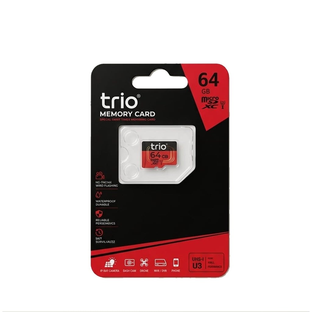 Trio 64Gb U3 Özellikli 4K 7/24 Kayıt Uyumlu Hafıza Kartı