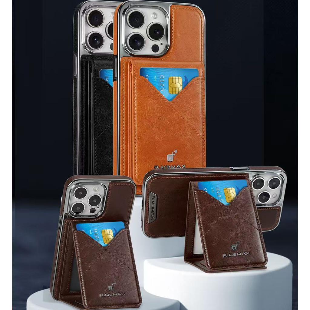 Rimbax Foldable Standlı Kağıt Para Bölmeli Magsafe Deri Kartlık