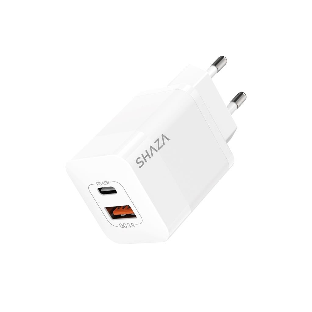 Shaza 45W Çift Çıkışlı Usb Type-C & QC3.0 PD Şarj Adaptörü