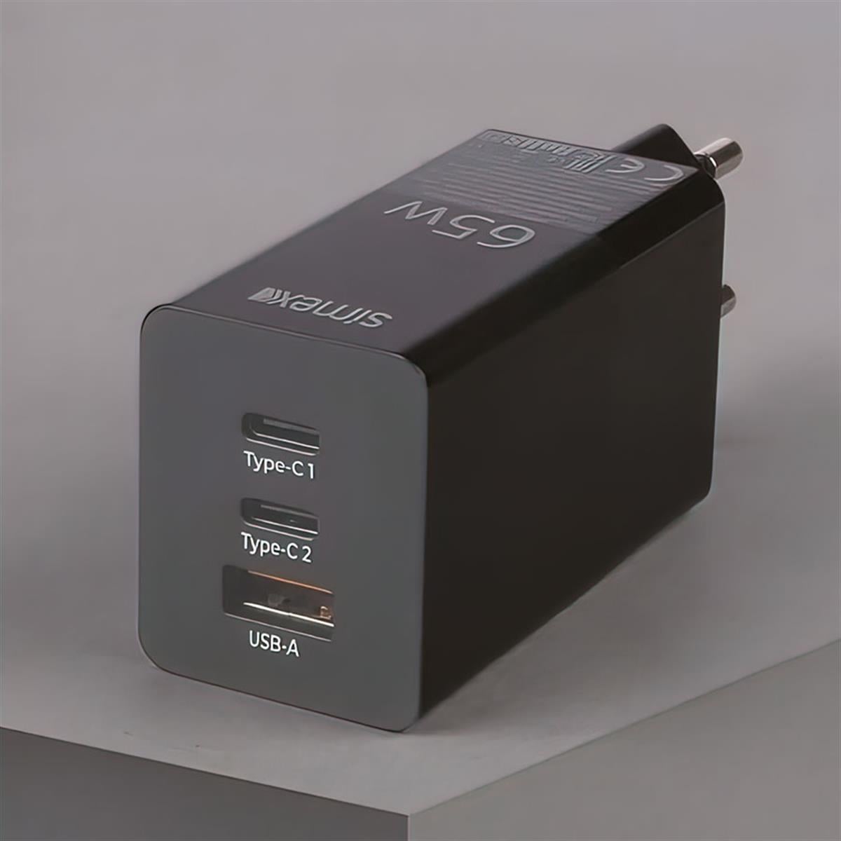 ŞARJ CİHAZI Simex Boost SPS-06 2 PD + USB-A QC3.0/4.0 65W GaN Şarj Cihazı