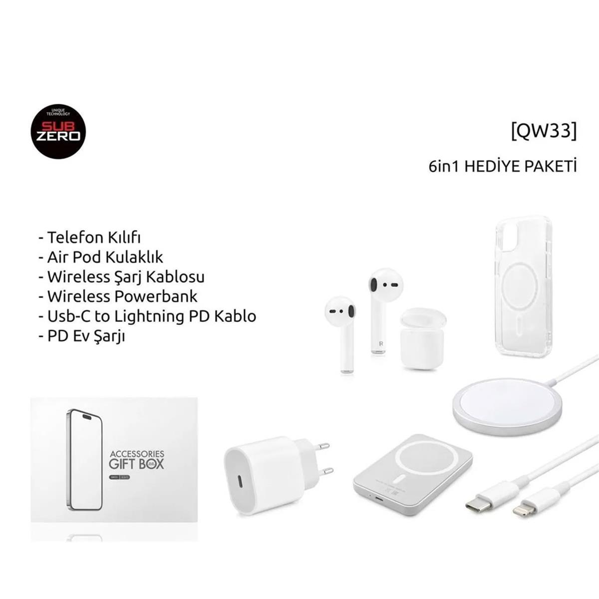 ŞARJ / DATA KABLOLARI Subzero QW33 Iphone 14 Uyumlu 6 In 1 Gift Box Seti