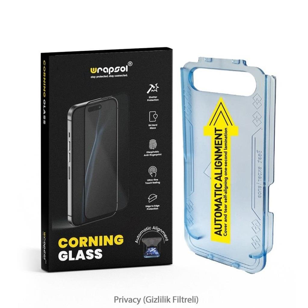Wrapsol iPhone 16 Pro Privacy Corning Glass Hizalama Aparatlı Ekran Koruyucu