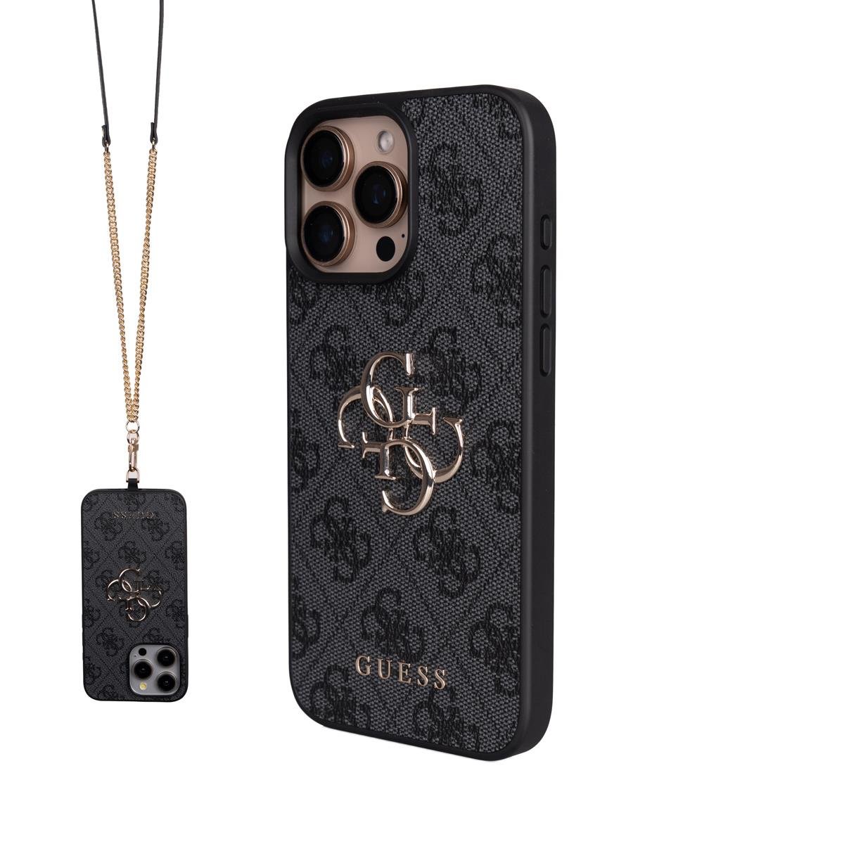 Apple iPhone 16 Pro Max Kılıf Guess Orjinal Lisanslı PU Deri 4G Büyük Metal Logolu Çapraz Vücut Askılı Kapak
