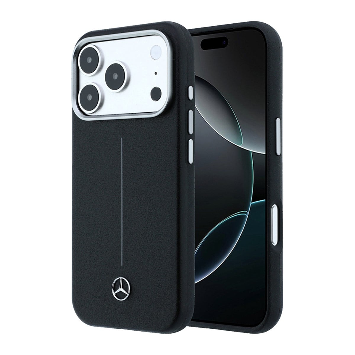 Apple iPhone 17 Pro Max Kılıf Mercedes Benz Orjinal Lisanslı M-safe Şarj Özellikli Metal Yıldız Logolu Çizgili Deri Kapak