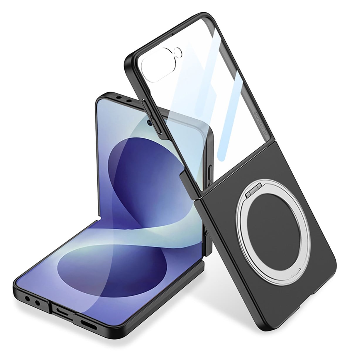 Galaxy Z Flip 8 Kılıf M-safe Şarj Özellikli Zore Kıpta Yüzüklü Kamera Korumalı Kapak
